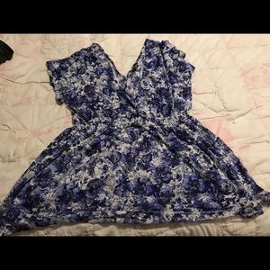 Blue white lace empire waste top